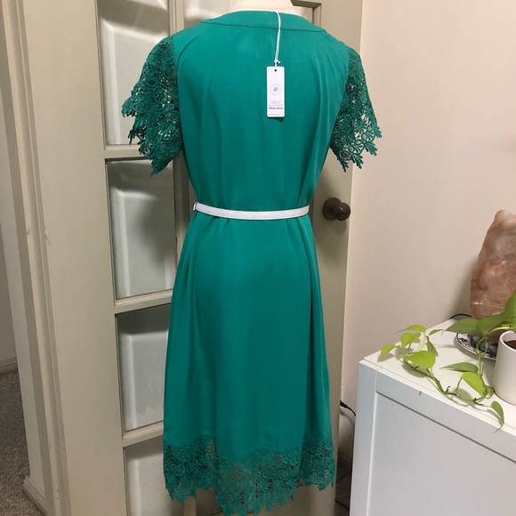 BOHEMIAN TRADERS Dreamer Dress in Emerald Green, lace short sleeves, size XS-12 - Picture 8 of 13